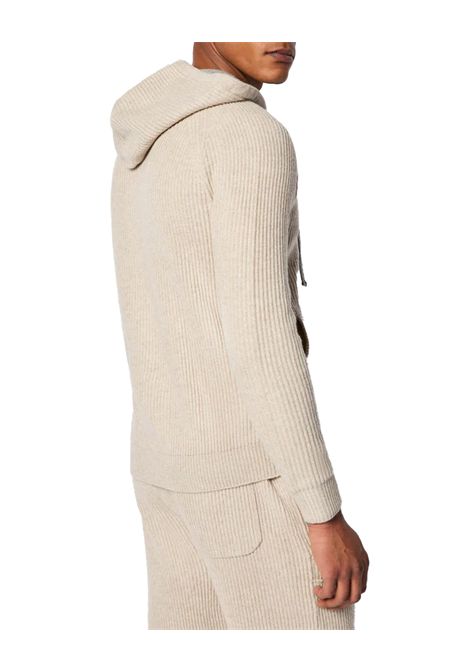 Felpa L.B.M 1911 uomo 638059505 Beige mix di lana vergine e cashmere zip a doppio cursore cappuccio con coulisse finitura a coste L.B.M. 1911 | Felpe | 6380595053